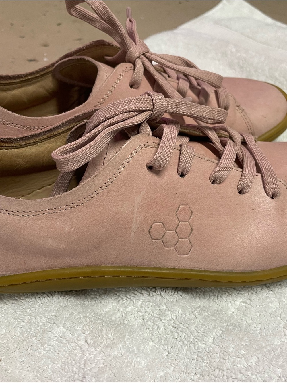 Girls Blush Pink Leather Lace-Up Sneakers